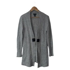Adrienne Vittadini Grey Open Cardigan Sweater Wool Yak Hair Soft Cozy Size Large